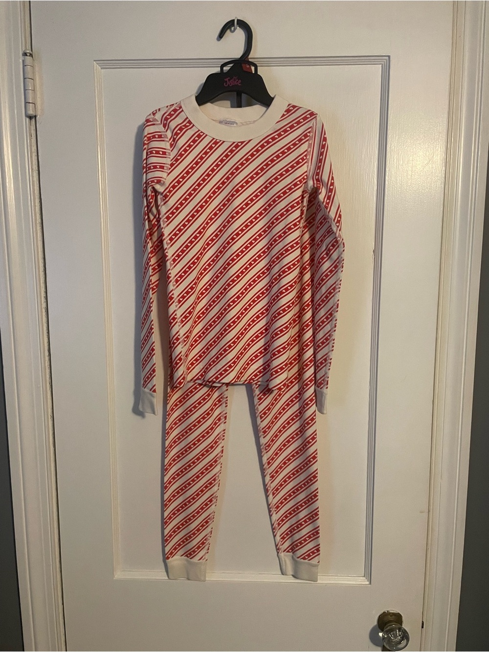 Hanna Anderssen Red & White Candy Stripe Hearts Kids Pajama Set Size 8 Like New